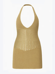Open Back Halter Neck Knitted Dress