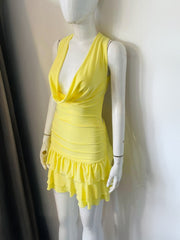 Open Back Slinky Bodycon Frill Detail Dress