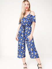 Leopard Print Cold Shoulder Culotte Jumpsuit