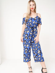 Leopard Print Cold Shoulder Culotte Jumpsuit