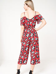 Leopard Print Cold Shoulder Culotte Jumpsuit