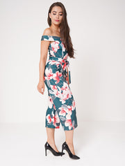 Floral Print V-Bar Bardot Culotte Jumpsuit