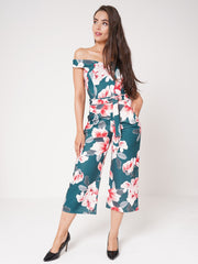 Floral Print V-Bar Bardot Culotte Jumpsuit