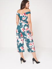 Floral Print V-Bar Bardot Culotte Jumpsuit