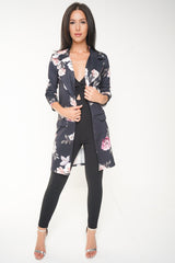 Floral Print Long Line Duster Blazer