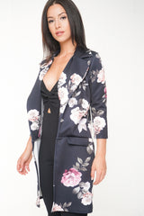 Floral Print Long Line Duster Blazer