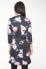 Floral Print Long Line Duster Blazer