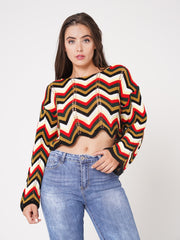 Multi Coloured Cropped Knitted Jumper