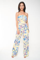 Botanic Print Frill Bardot Jumpsuit