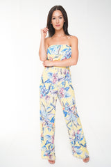 Botanic Print Frill Bardot Jumpsuit