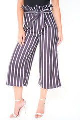 Paper Bag Tie Waist Striped Culotte Trousers