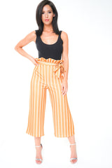 Paper Bag Tie Waist Striped Culotte Trousers