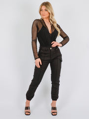 Duw nek gevoerde gaas bodysuit