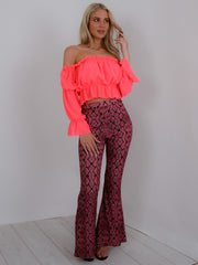 Snake Print Wide Leg Trousers