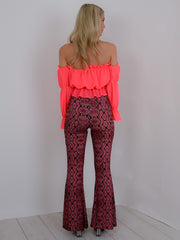 Snake Print Wide Leg Trousers
