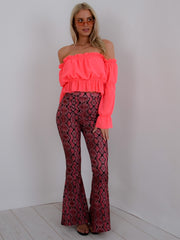 Snake Print Wide Leg Trousers