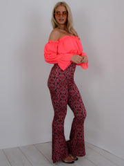 Snake Print Wide Leg Trousers