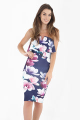 V-Bar Digital Floral Print Bandeau Dress