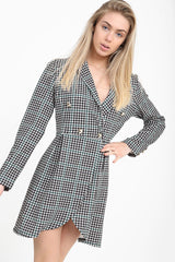 Green & Black Check Longline Blazer Dress