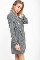 Green & Black Check Longline Blazer Dress