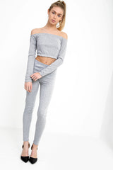 Rippen Bardot Cropped Loungewear Set