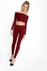 Rippen Bardot Cropped Loungewear Set