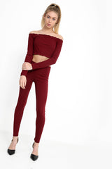Rippen Bardot Cropped Loungewear Set