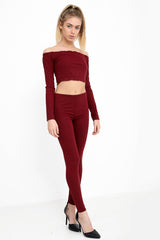 Rippen Bardot Cropped Loungewear Set