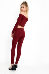 Rippen Bardot Cropped Loungewear Set