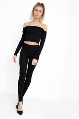 Rippen Bardot Cropped Loungewear Set