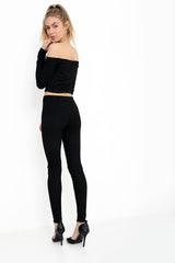 Rippen Bardot Cropped Loungewear Set
