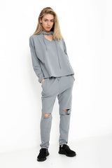 Choker Neck Hooded Top And Bottom Loungewear