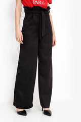 Suede Paper Bag Wide Leg Trousers