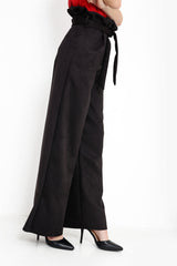 Suede Paper Bag Wide Leg Trousers