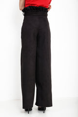 Suede Paper Bag Wide Leg Trousers
