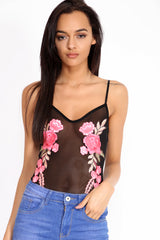 Mesh Floral Embroidered Cami Bodysuit