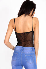 Mesh Floral Embroidered Cami Bodysuit