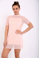 Mesh Overlay Shift Dress