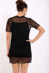 Mesh Overlay Shift Dress