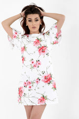 Tie Knot Back Cold Shoulder Floral Print Dress