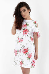 Tie Knot Back Cold Shoulder Floral Print Dress