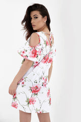 Tie Knot Back Cold Shoulder Floral Print Dress