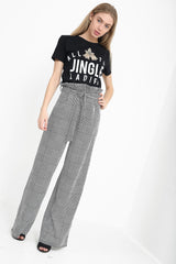 Multi Check Wide Leg Paper Bag Tie Waist Trousers