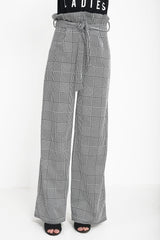 Multi Check Wide Leg Paper Bag Tie Waist Trousers