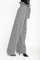 Multi Check Wide Leg Paper Bag Tie Waist Trousers