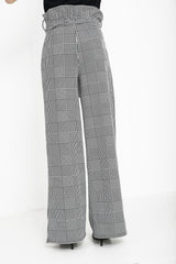Multi Check Wide Leg Paper Bag Tie Waist Trousers