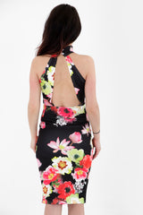 Vestido midi de hambre de estampado floral de cuello alto