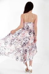 Summer Floral Asymmetric Dip Hem Chiffon Cami Dress