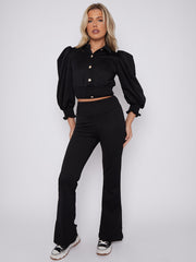 Gedekte gouden knop Crop Top & Flare Trouser co-ord