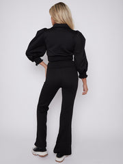 Quilted Gold Button Crop Top & Flare Trouser Co-ord